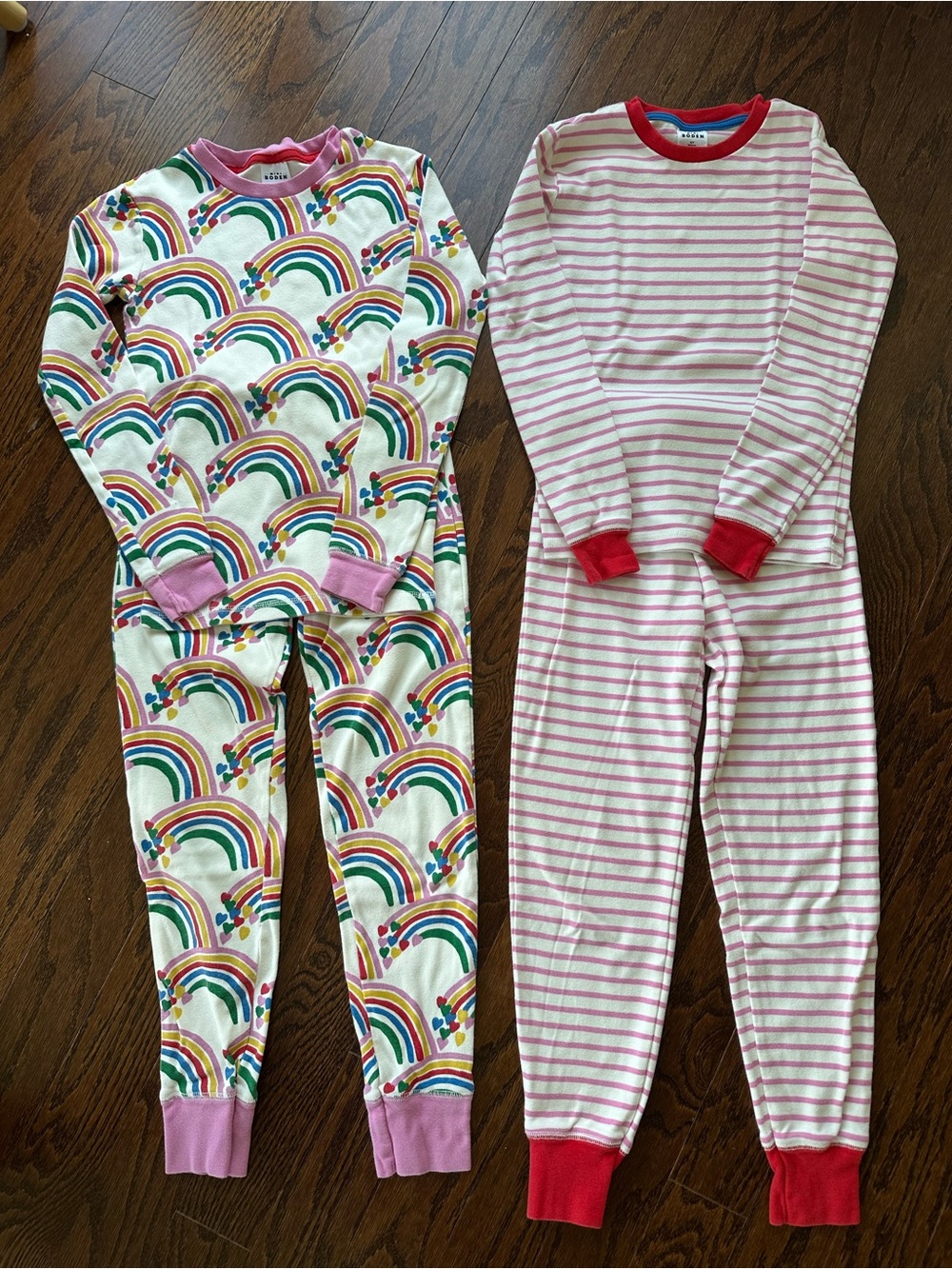 Mini Boden Kids’ Rainbow Print and Pink Striped Pajamas - set of 2